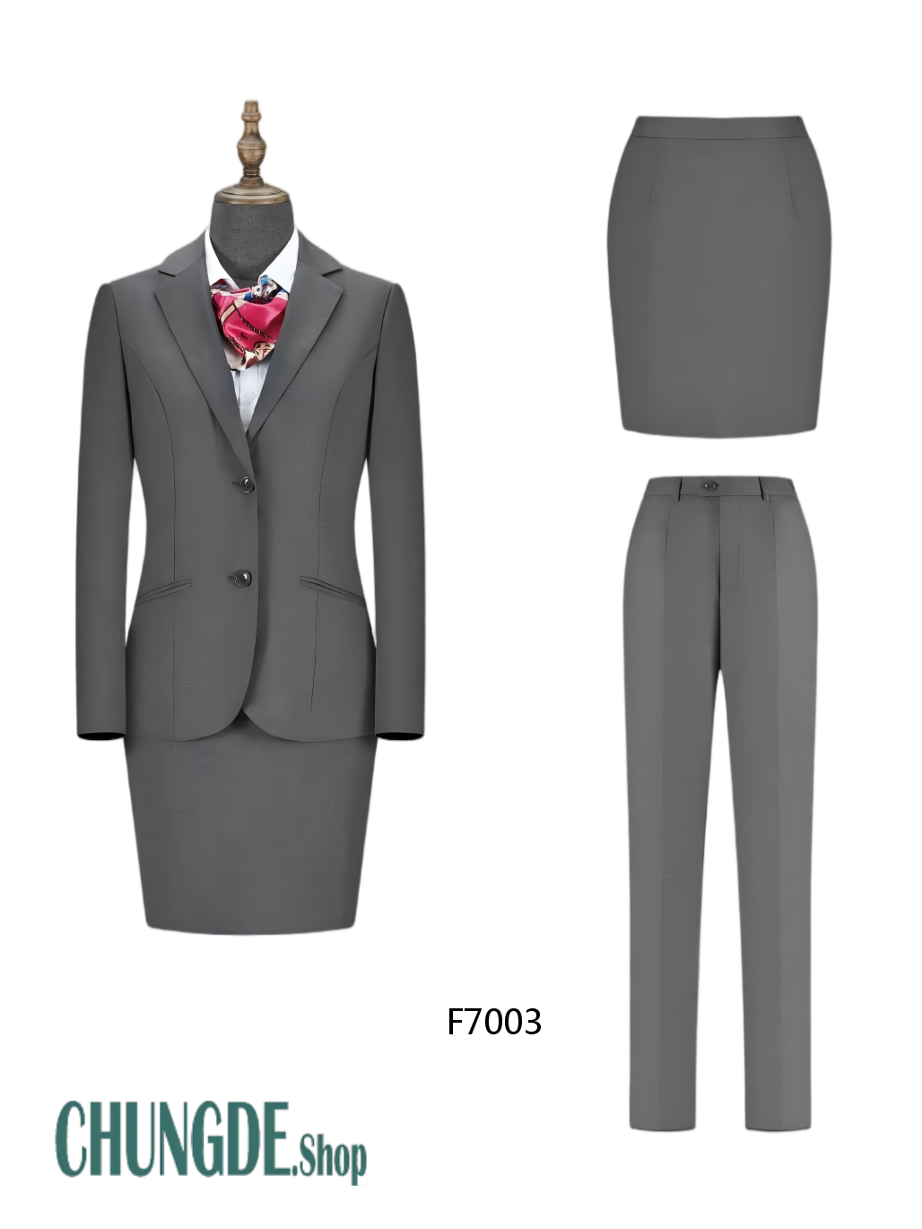 定制淑女服 2ツボタン スーツジャケットセット · グレー · F7003