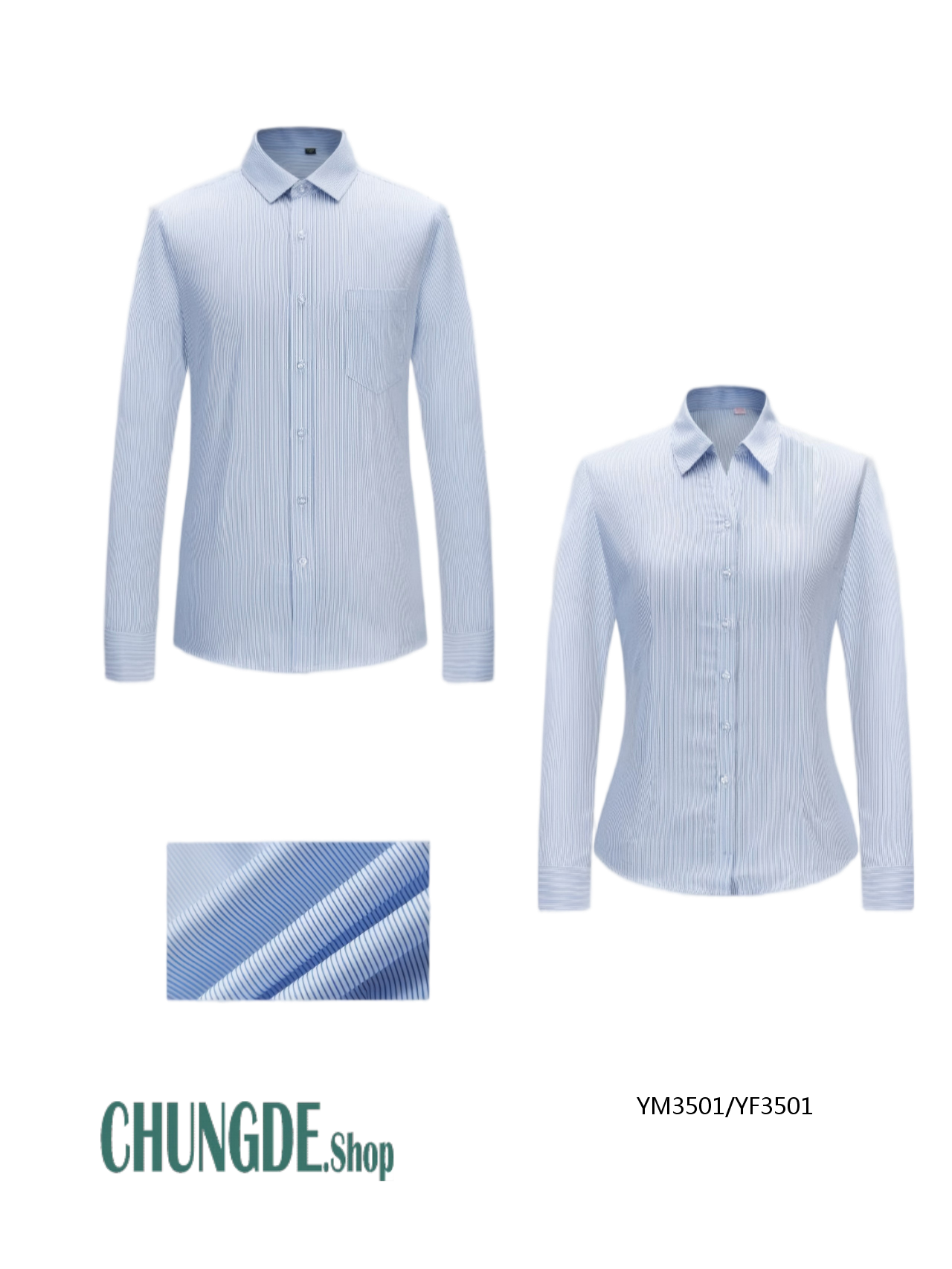 カスタム 紳士服·淑女服 長袖 シャツ · 細い直線纹様 · YM3501/YW3501（男式／女式）