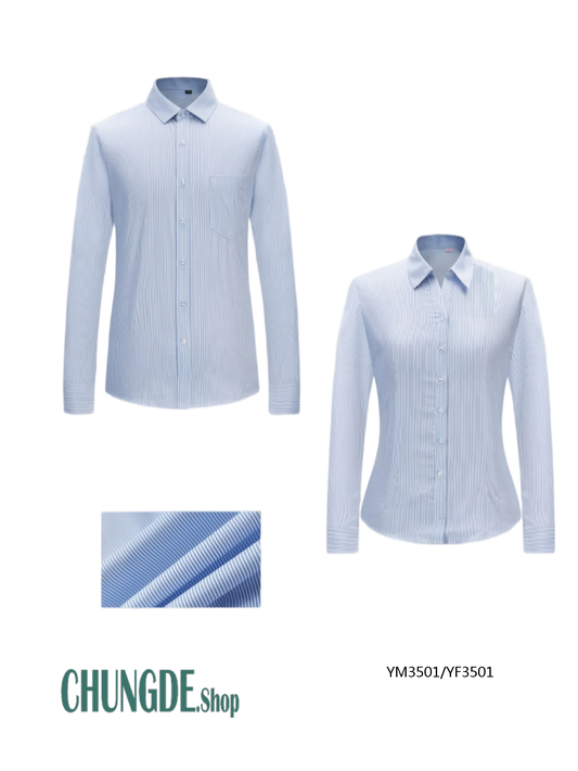 カスタム 紳士服·淑女服 長袖 シャツ · 細い直線纹様 · YM3501/YW3501（男式／女式）